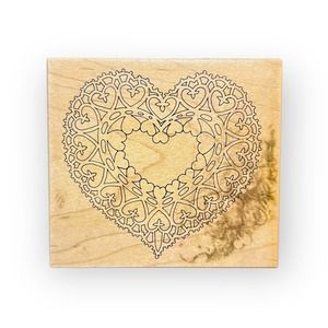 Vintage Petaluma, CA 1995 PSX Paper Doily, Lace Heart Wood & Rubber Stamp K-1643